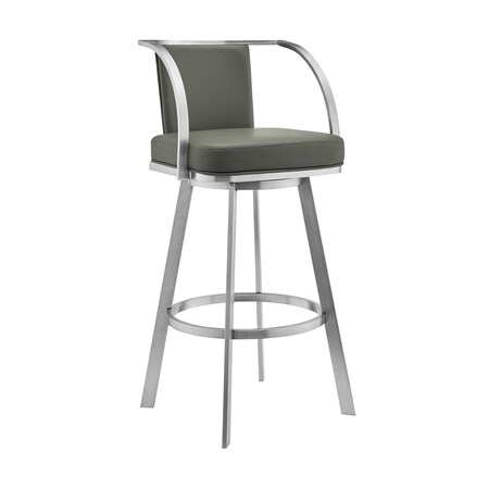 Armen Living Livingston 30" Gray Faux Leather and Brushed Stainless Steel Swivel Bar Stool LCLVBABSGR30